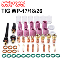 55pcs TIG Welding Torch Nozzle Ring Cover Gas Lens Glass Cup Kit TIG WP-17/18/26 High Temperature Durable Practical Accessories