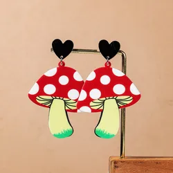 Cute Red Mushroom Acrylic Long Earrings for Women Vintage Cartoon Plant Drop Dangle Earring Fashion Jewelry Birthday Gifts