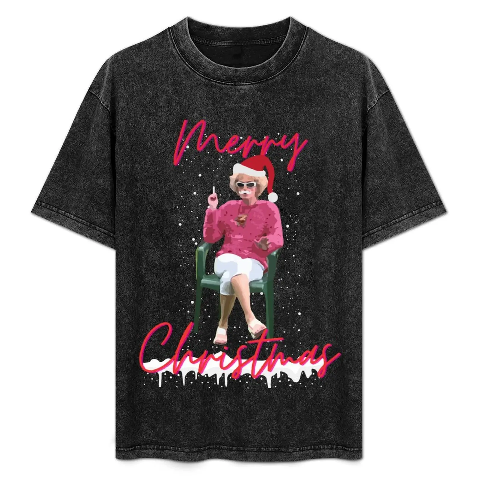 

Kath and Kim Merry Christmas Santa Lawn T-Shirt Minimalist Plain Crew Neck T-Shirt