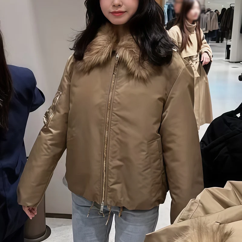 Womens Cotton Padded Jacket With Detachable Fur Collar Zip Up Cotton Jacket Stylish And Versatile Winter Essential Trafizaran