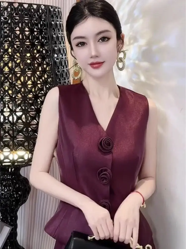 

​​Slimming Satin Vest Palazzo Pants Set Women V Neck Tank Top Wide Leg Spring Summer Day To Night Separates Champagne Pink​​