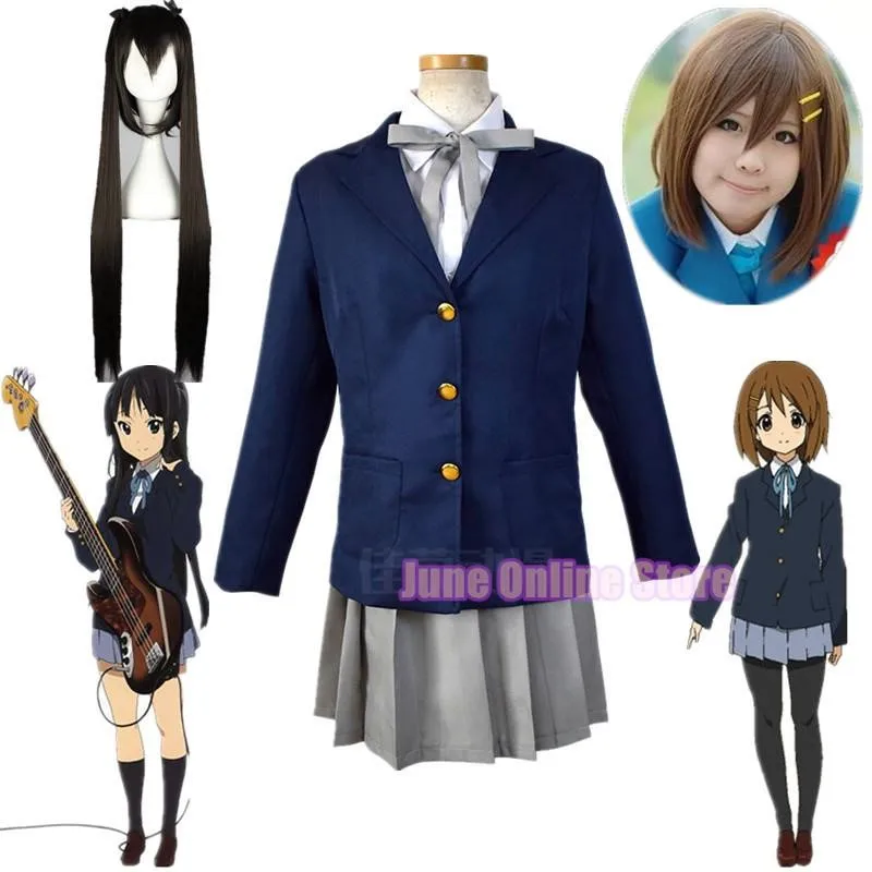 อะนิเมะเคออน! Akiyama Mio เครื่องแต่งกาย Hirasawa Yui คอสเพลย์วิกผม High School Girls เครื่องแบบผู้หญิง JK เครื่องแต่งกายฮาโลวีน