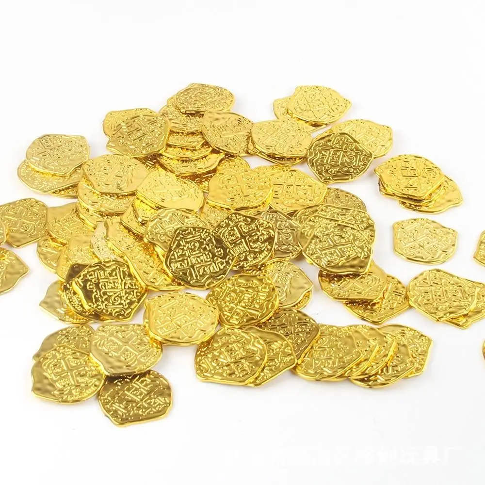 100PCS Gold Silver Halloween Pirate Treasure Coins 3.7*3.5cm Photo Props Plastic Game Currency Toys Party Supplies Toy Coins