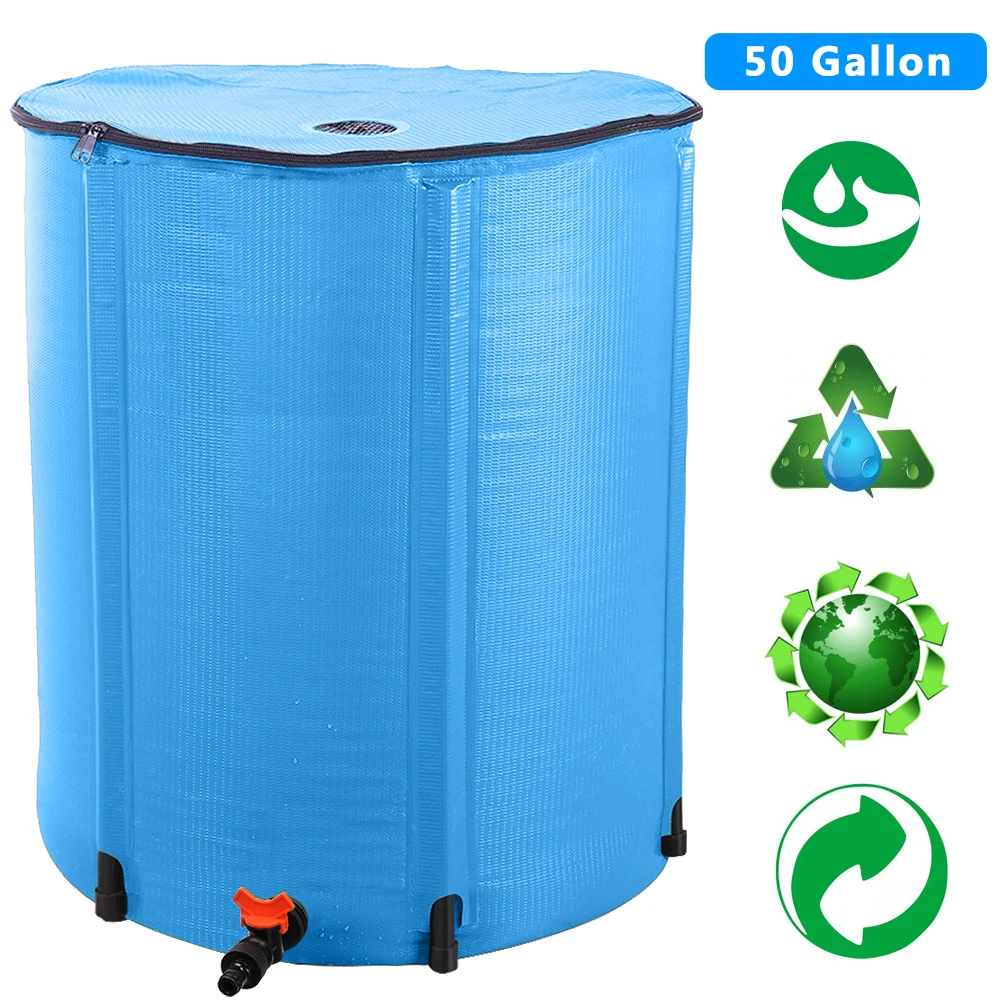 50 Gallon Folding Rain Barrel Water Collector Blue