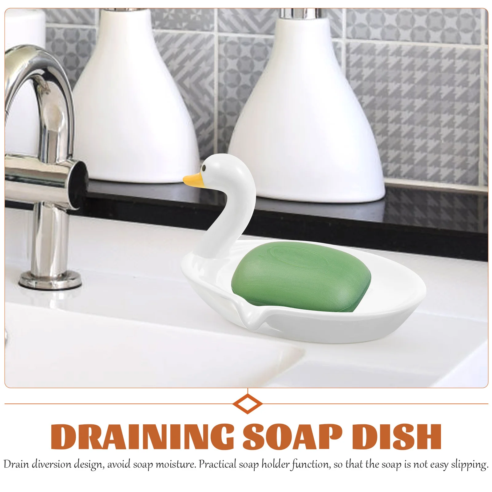 بطة شكل الذاتي استنزاف طبق الصابون السيراميك بالوعة الحمام حامل الصابون صينية الاستحمام الزخرفية بالوعة المنظم حامل الإسفنج ، #6