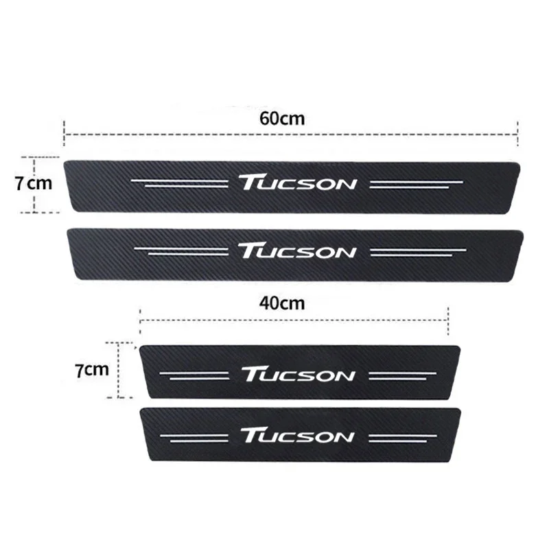 Car Door Threshold Decals For TUCSON Logo Carbon Fiber Rear Sill Anti Scratch Stickers Protective Film Strip Decoration