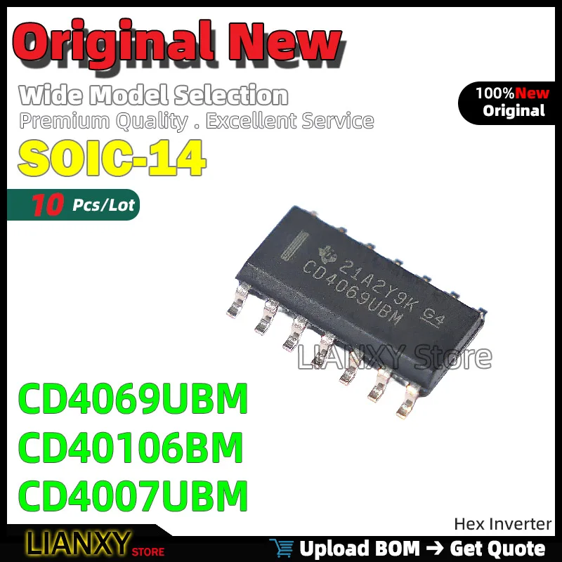 10pcs SOIC-14 CD4069UBM CD40106BM CD4007UBM Hex Inv Inverter New Original