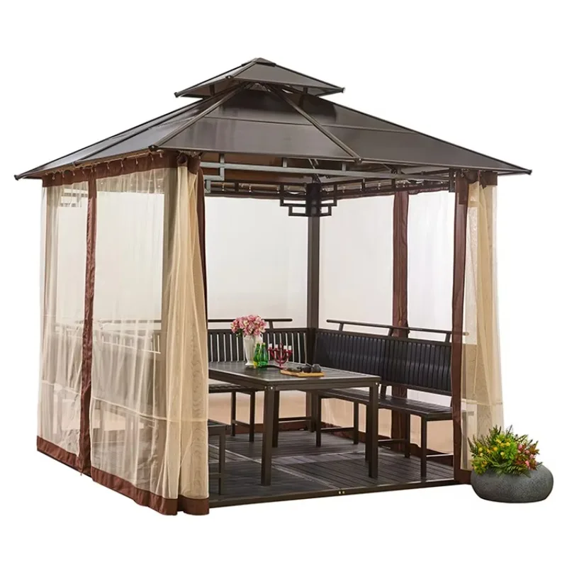 Outdoor Gazebos High Quality Garden Morden Double Polycarbonate Roof 3*4M Luxury Aluminium Hardtop Yard Remote Controls Tent