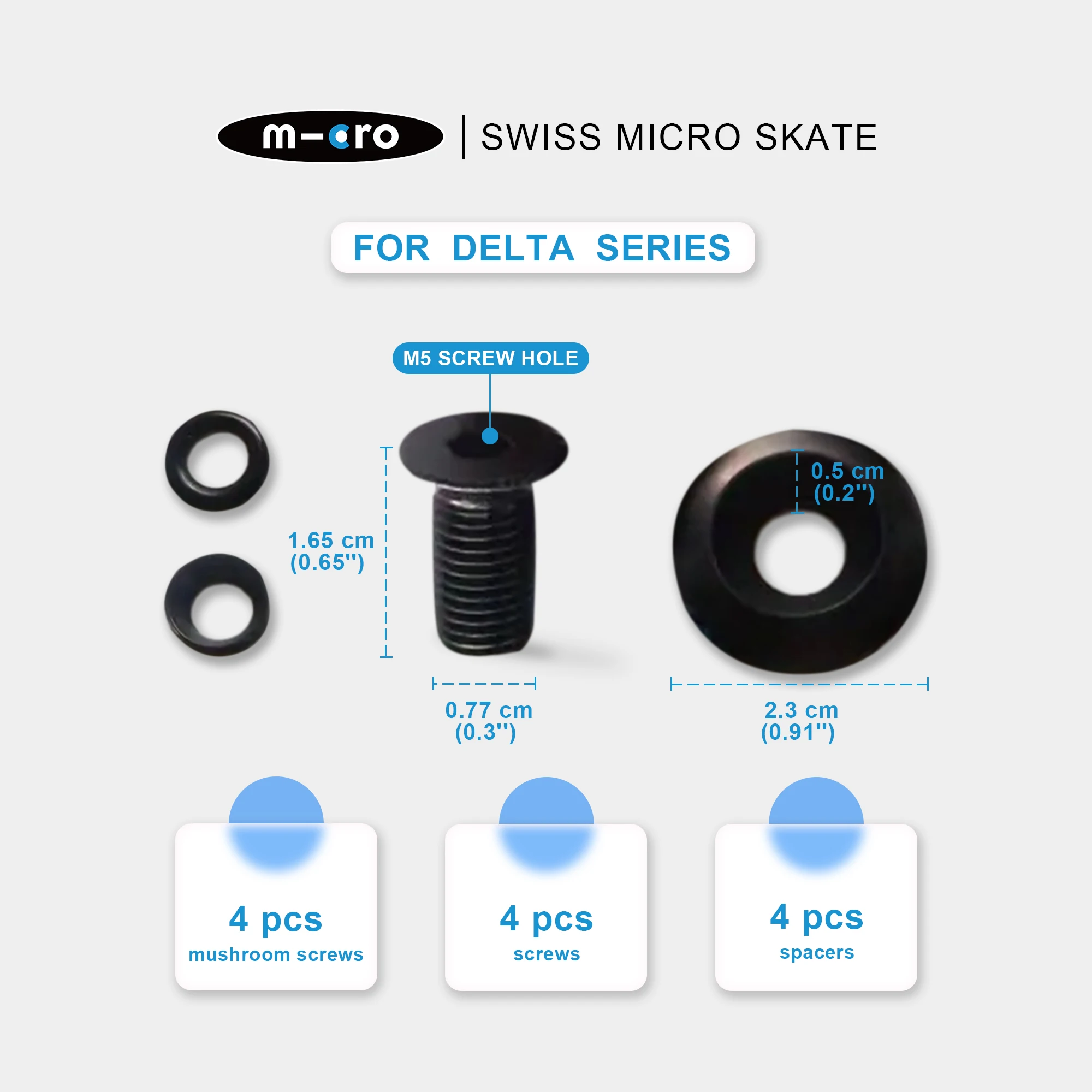 MICRO SKATE m-cro AXLES,MUSHROOM SCREWS,Set,Durable Mushroom Screws Set for Inline Skates,MICRO MT/SUPER/DELTA