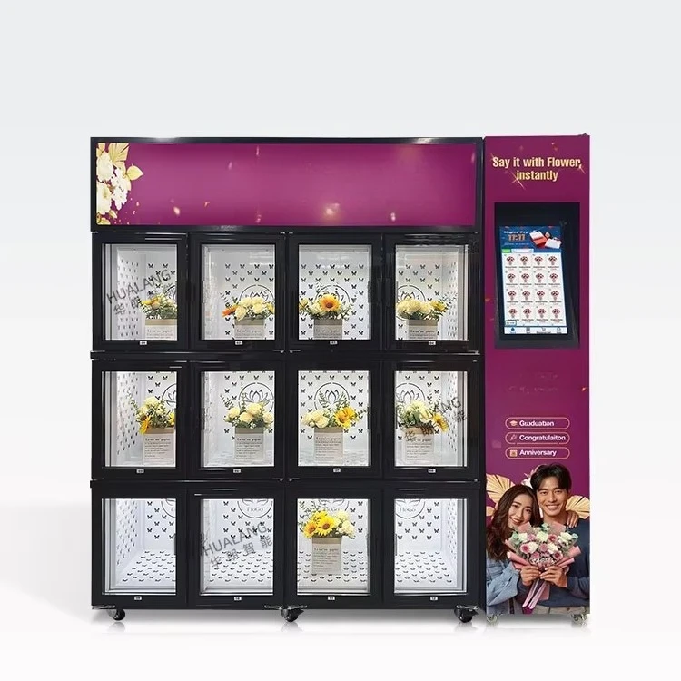 FL One Stop Custom Flower Vending Equipment Remote Data View Cooling Bouquet Vending Cabinet for Global Wholesaler