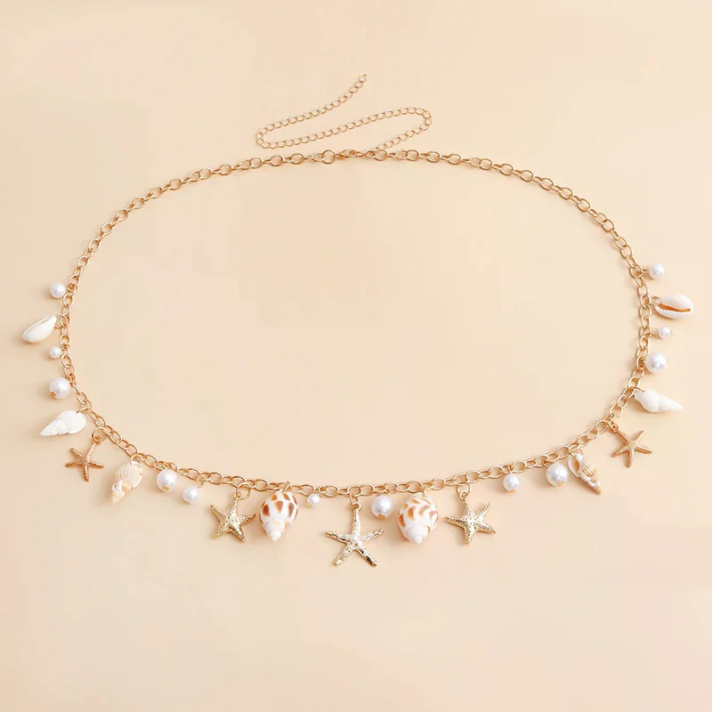 حار بيع الصيف بوهيميا Monolayer نجم البحر شل قلادة الجوف خارج سبيكة الخصر سلسلة بيكيني للشاطئ الجسم سلسلة