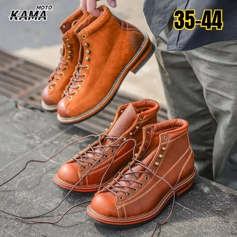 Vintage Round Toe Boots Leather Work Boots Men's High Top Boots Distred Oes Ameika Ort Face Paratrooper