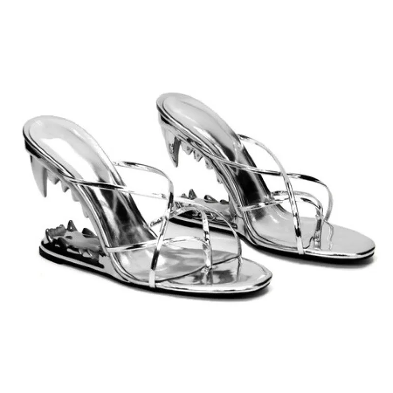 2026 New Women's High Heeled Slippers Tooth-shaped Heels Flip Flops Women Sandals Shoes