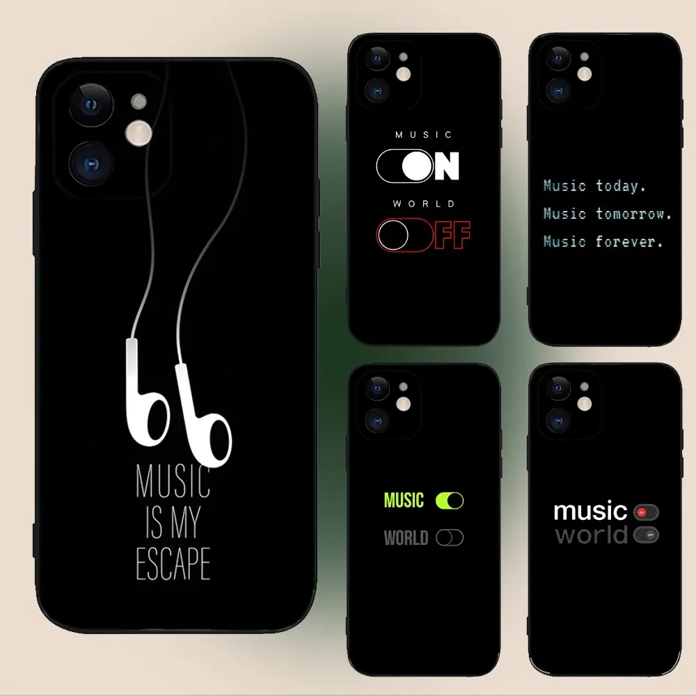 Music On World Off Phone Case For iPhone 15,14,13,12,11,Plus,Pro Max,XS,X,XR,SE,Mini,8,7 Soft Silicone Black Cover