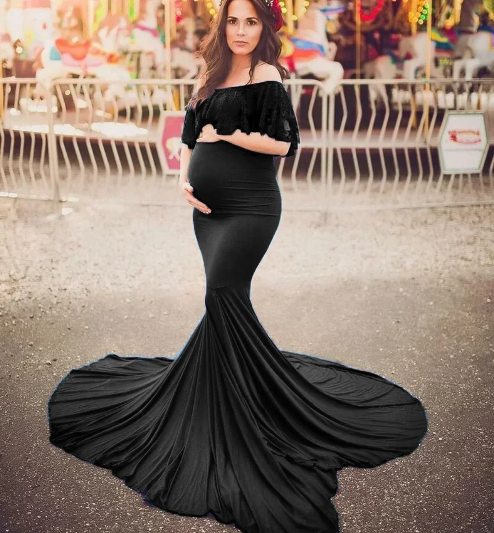 Long-sleeved maternity dress Lace  photography props  stitching mesh maternity  Photo shooting  clothes