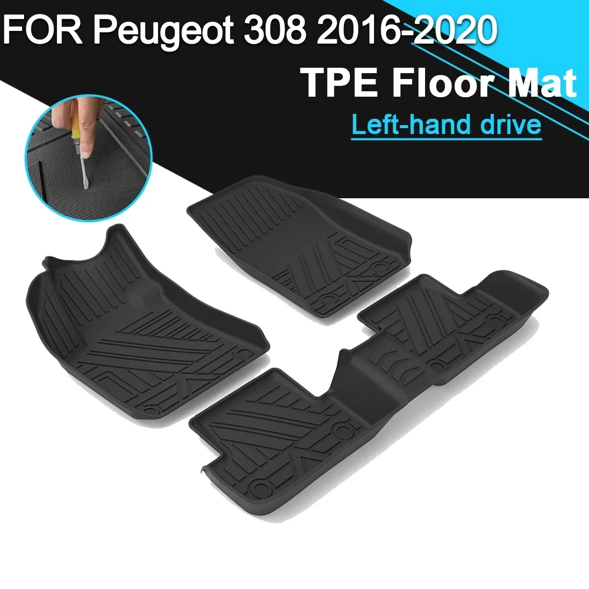 

Car Floor Mat Waterproof TPE Rubber Non-Slip Fully Surrounded Refit Left Hand Drive Car Accessories for Peugeot 308 2016-2020