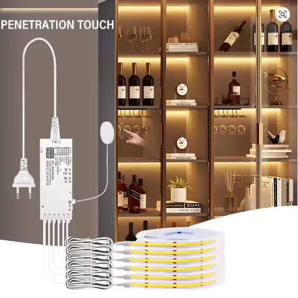 Светодиодная лента с датчиком движения для шкафа, настенный фоновый светильник, диммируемая LED-подсветка для шкафа, COB-лента для кухонных полок, кладовки, витрин