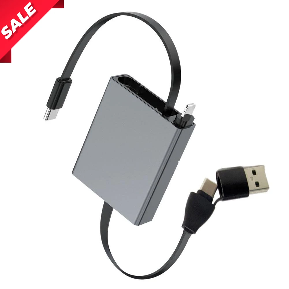 For Telescopic USB Cable Type C 66W PD 4 In 1 Data Cable Fast Charging Retractable For IPhone Samsung Mobile IPad Laptop