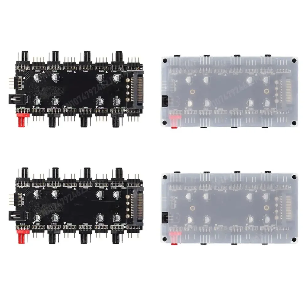 12V 4Pin/5V 3PIN Cooler Fan HUB Splitter SATA Power Supply ARGB/RGB PWM Fan Hub Addressable RGB Lighting PCB Splitter with Cable