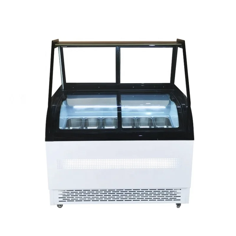 

Commercial Hard Ice Cream Freezer Display Cooler Curved Double Glass Open Door Compressor New Condition For Restaurant Use