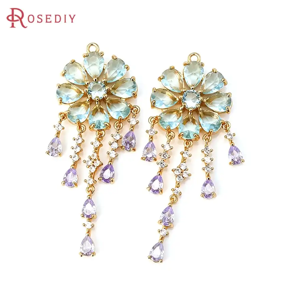 1 Stück 18K Goldfarbenes Messing und Zirkon Blumen-Anhänger Hochwertige DIY Halsketten-Ohrringe Schmuckherstellung Zubehör