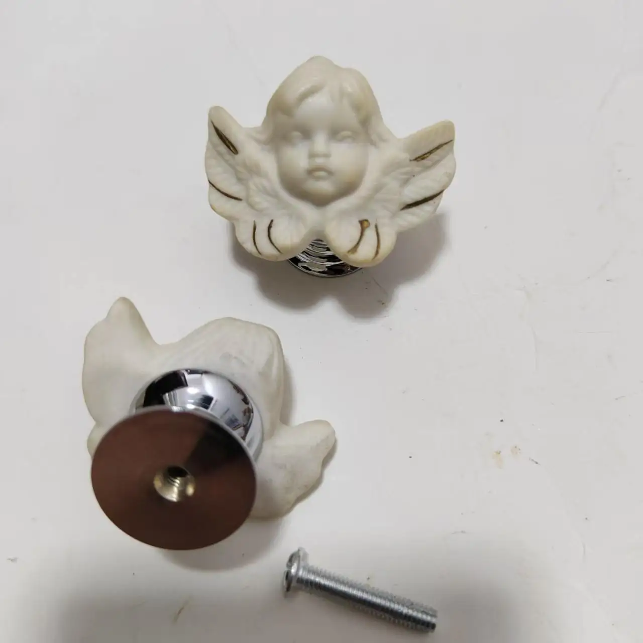 Creative Cartoon Angel Ceramic Drawer Shoe Cabinet Dresser Kid,s Room Furniture Knob Silver Chrome Cupboard Wardrobe Door Handle