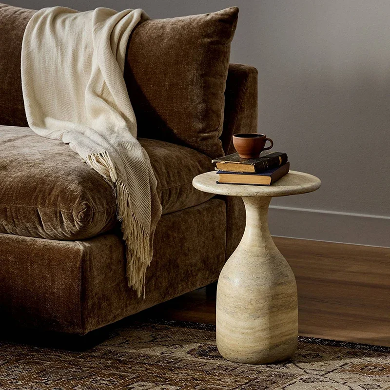 Creative Bowling design-inspired art side table modern marble travertine texture coffee table