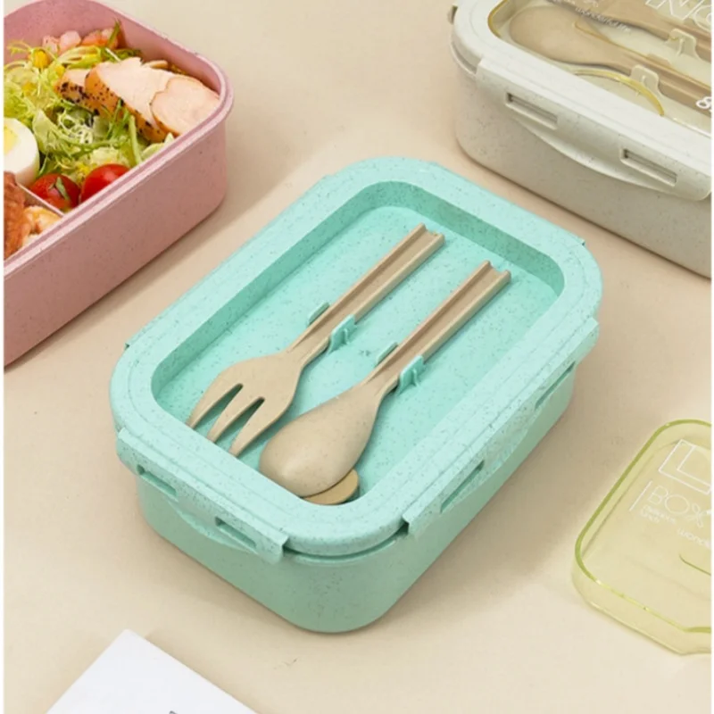 850ml Divided Lunch Box Portable Large Capacity Microwae Bento Box with Fork and Spoon Food Storage Container for School Camping