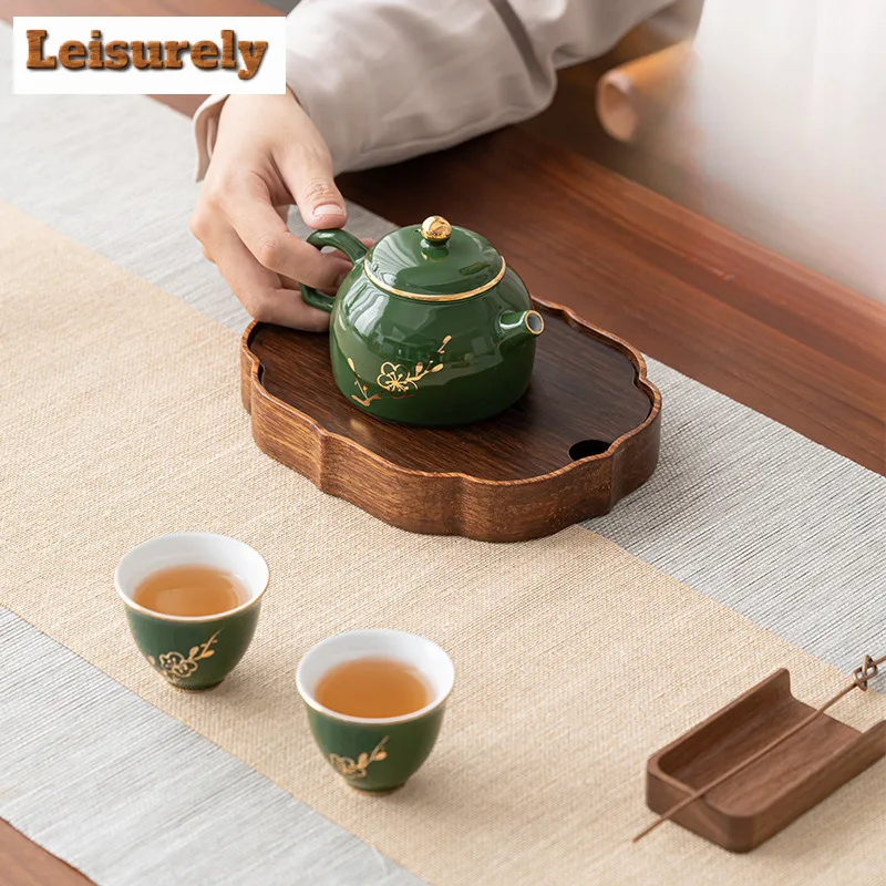 Emerald Green Ceramic Tea Set Complete Set Tea Ceremony Set Gold Stamping Lotus Teapot And Tea Cup Set Chinese Tea Set Ornaments