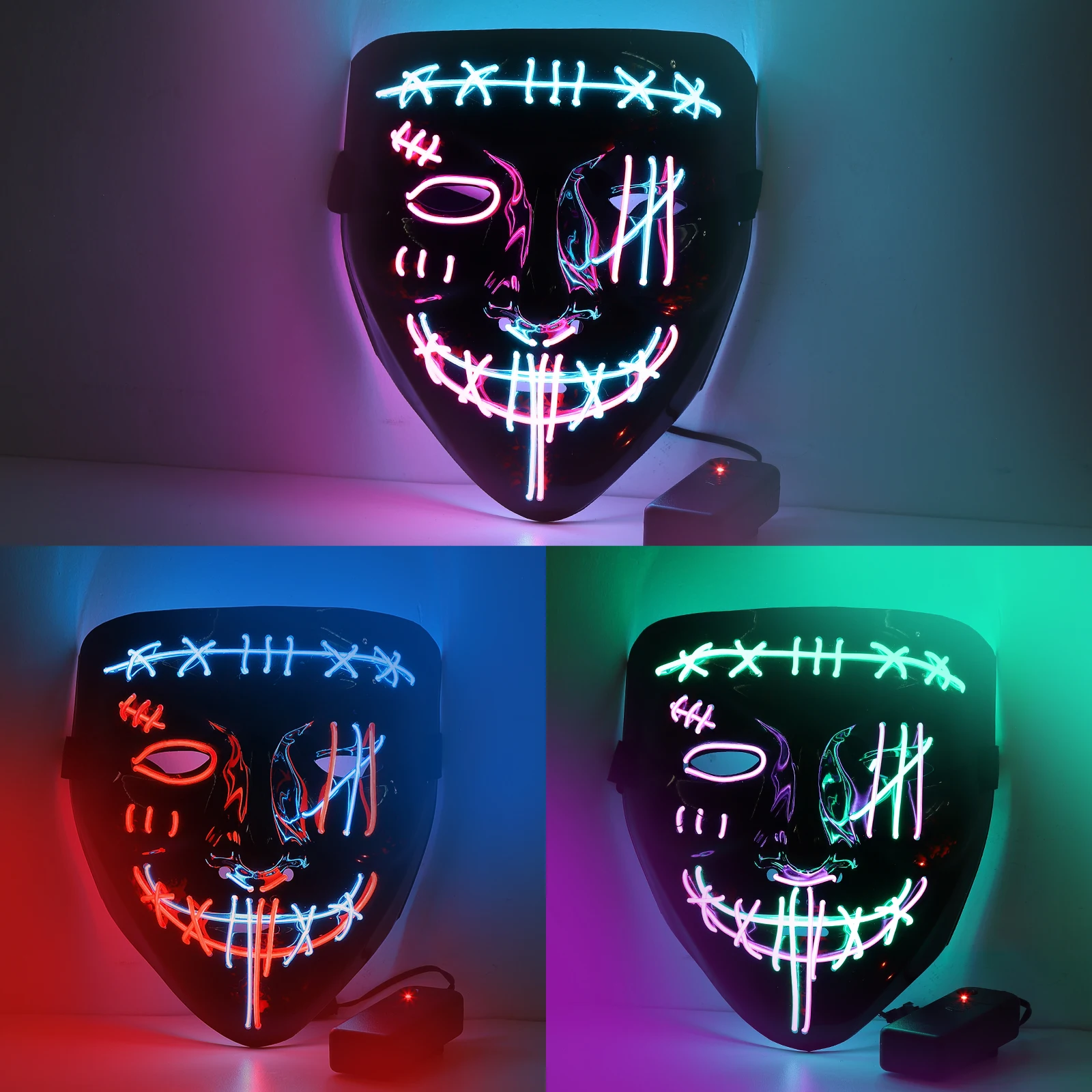 어린이용 LED 조명 장식 할로윈 마스크 3개 세트 - - Led Purge Mask Halloween 리뷰 및 가격