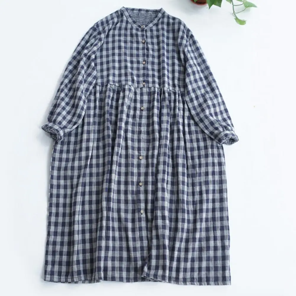 

Spring Dress Elegant Plaid Print V Neck Midi Dress with Pleated Hem Shirring Cuff Women's A-line Fall Dress for Spring Fashion