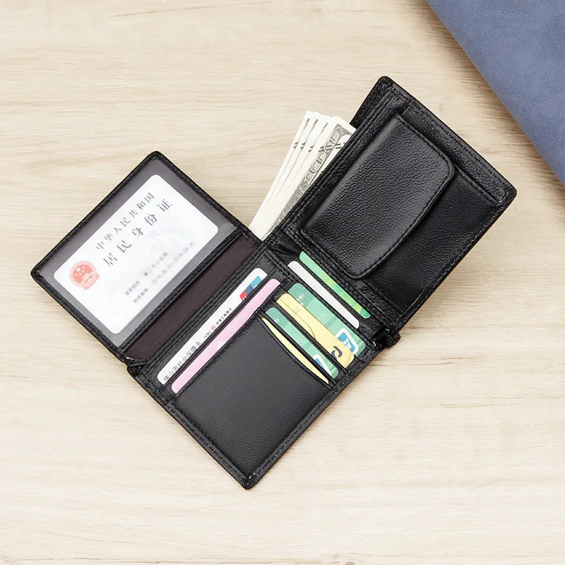 

Мужской кошелек из натуральной кожи с RFID-защитой, складной, из воловьей кожи, деловой, с отделением для монет