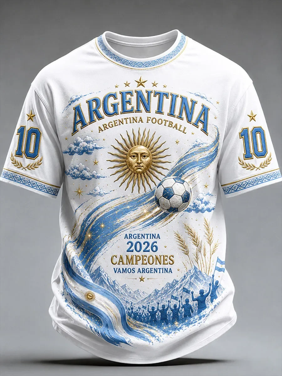 2026 Argentina Fans Football Training T-Shirt - 3D Print - Fashionable, Comfortable and Breathable - Family Clothing