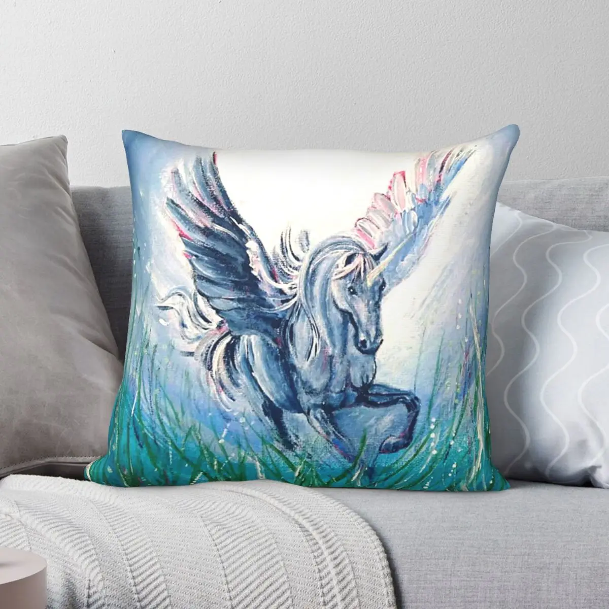 Flying Pegasus In Moonlight Pillowcase Polyester Linen Velvet Creative Zip Decor Throw Pillow Case Home Cushion Case