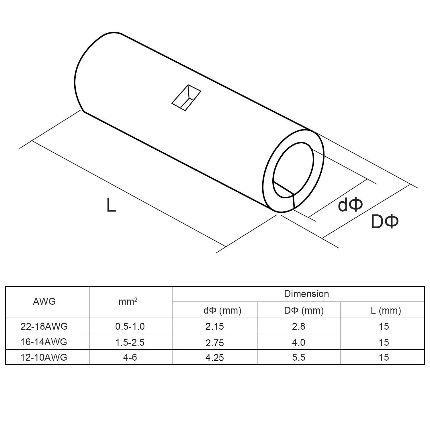 200PCS Non-Insulated Wire Connector Ferrules Electrical Cable Terminal Copper Bare Tinned Crimp Terminal 0.5mm2-16mm2 22-10 AWG