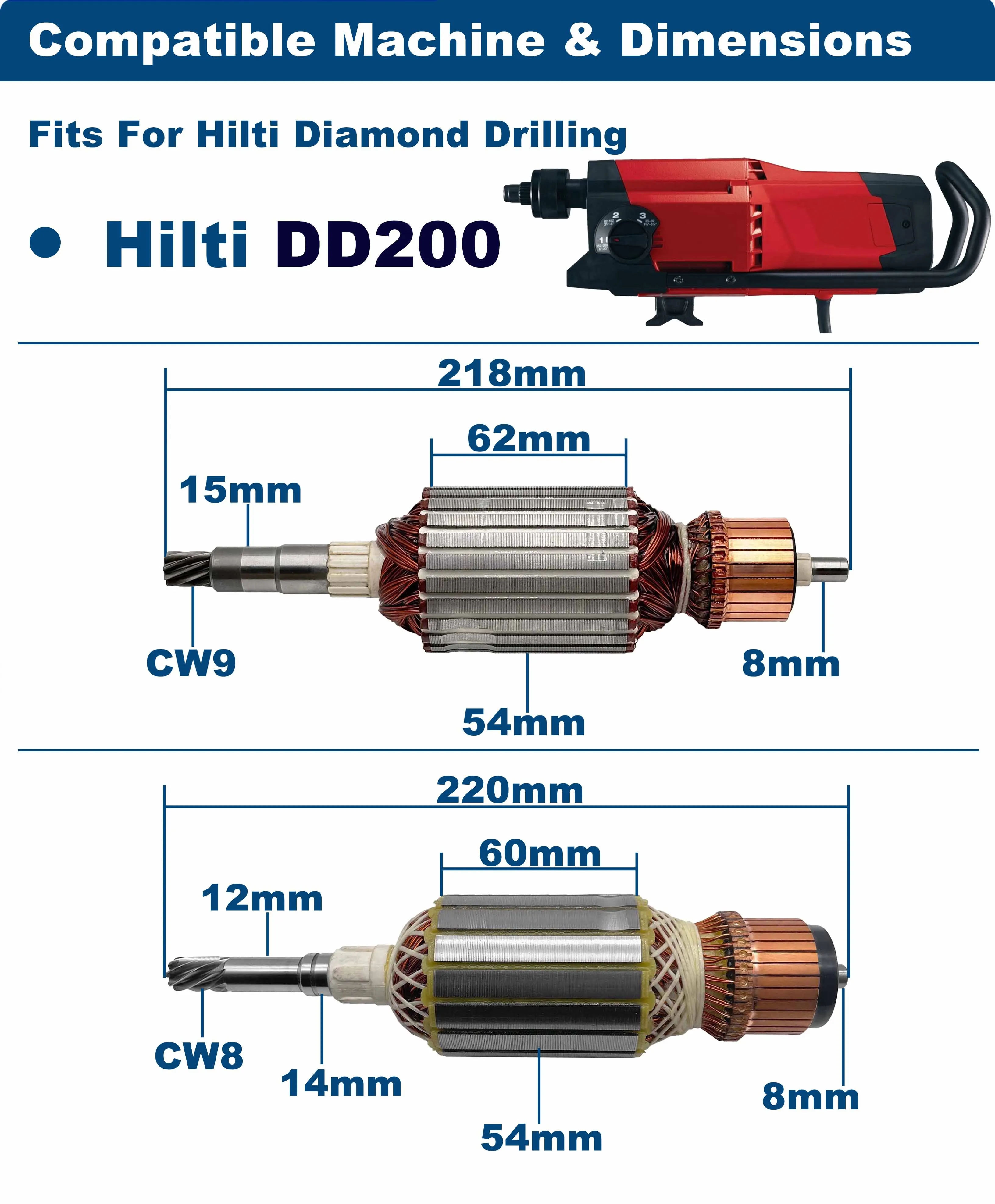 AC220V-240V DD200 Rotor Anker Motor Ersatzteil Für HILTI Bohrmaschine DD 200 – Detail 2