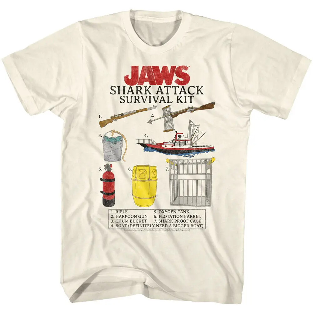 Jaws 70's Thriller Movie Shark Attack Survival Kit Harpoon Gun Men's T Shirt