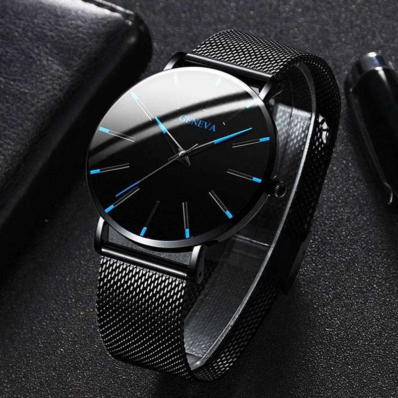 ABCFashionable Ultra Thin Men's Watch, Quartz Watch with Stainless Steel Mesh Bracelet for Business Men