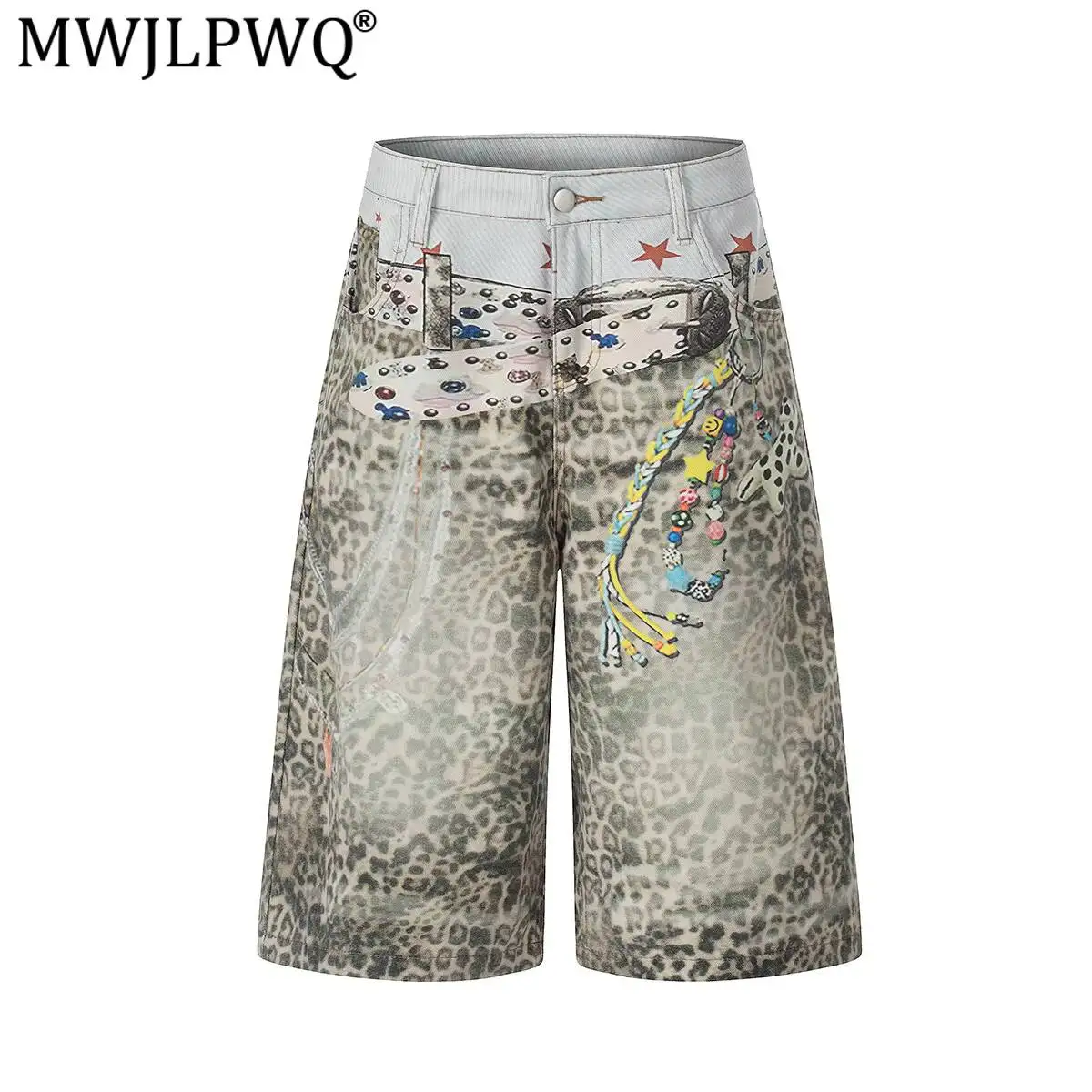 MWJLPWQ 2026 New American Retro Loose-Fit Jeans Leopard Print Unique Full-Print Autumn Trendy Cropped Pants For Men Women 20035