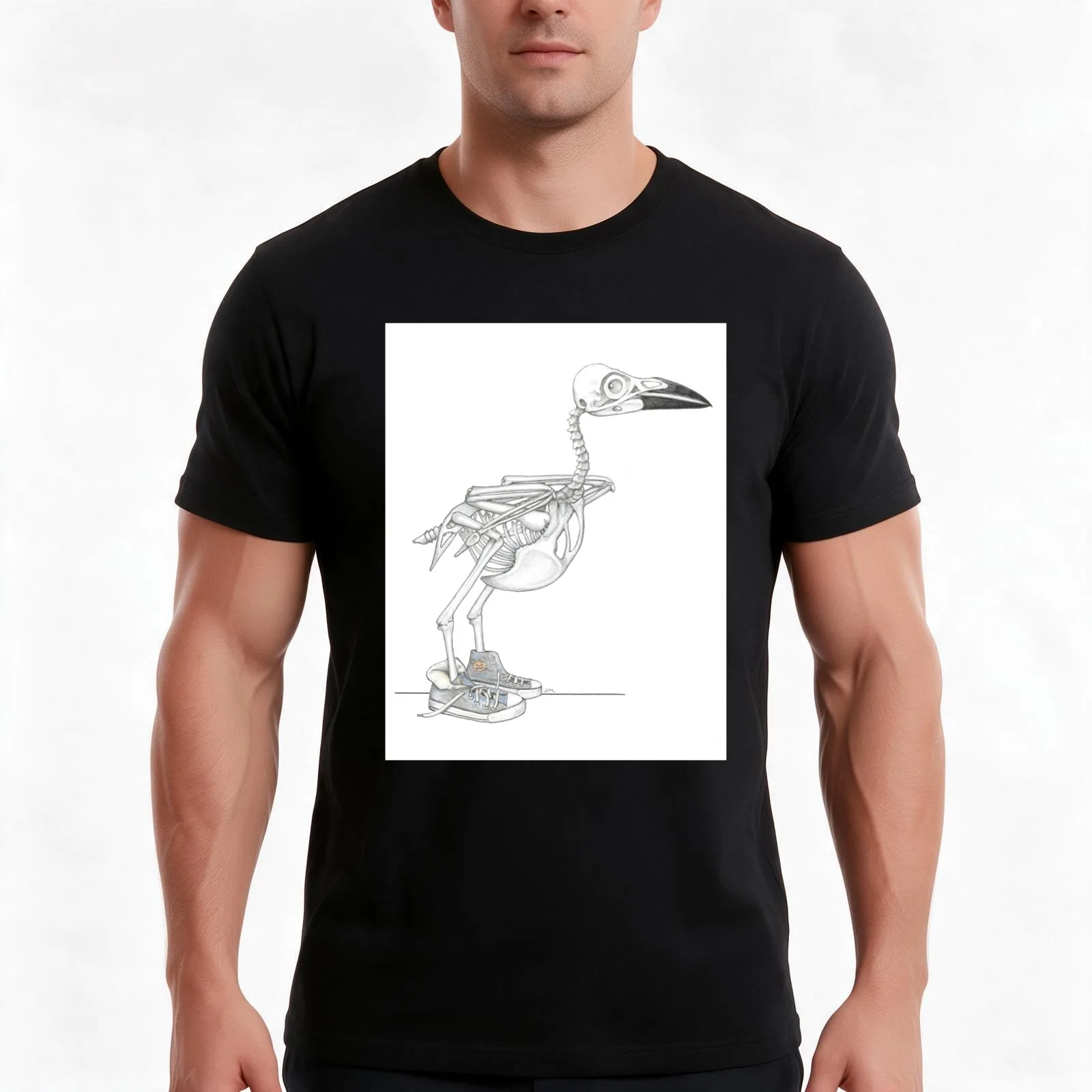 Crow Skeleton in High Tops T-Shirt Summer Casual Cotton Tee Oversized Streetwear Tops Vintage Graphic Print Unisex Men Women