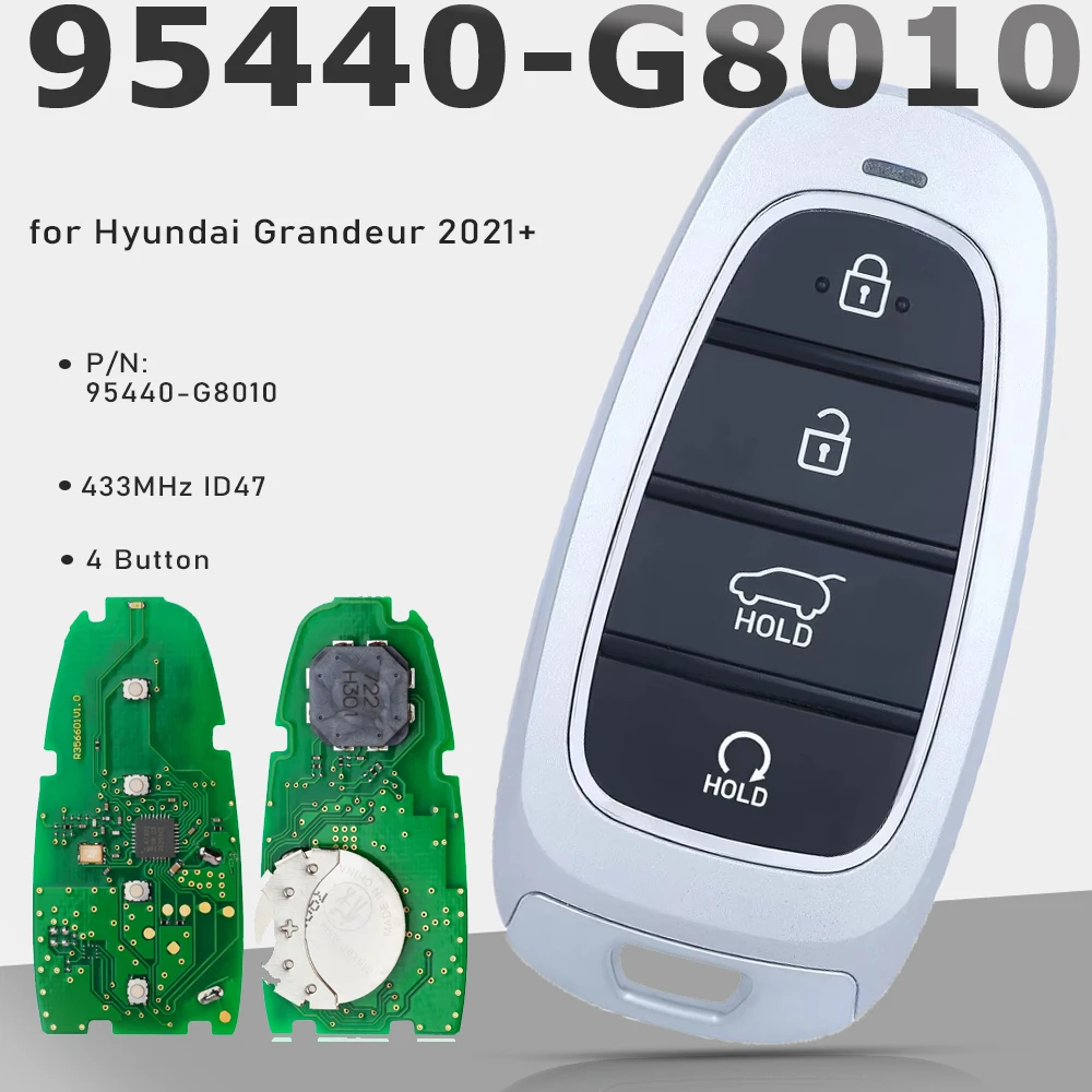 KEYECU 95440-G8010 Smart Remote Key 4 Buttons 433MHz ID47 Fob for Hyundai Grandeur 2021+