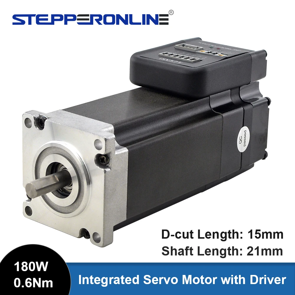 STEPPERONLINE 180W 0.6Nm Nema 23 Integrated Servo Motor with Driver 3000RPM 20-50VDC Brushless DC Servo Motor - Short Shaft