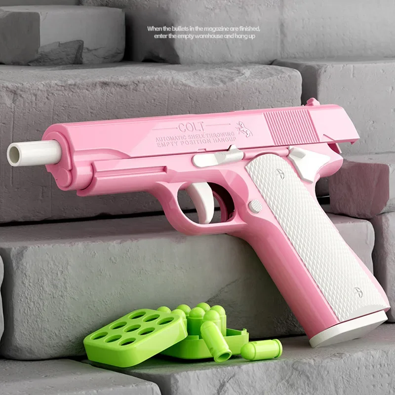 Modelo luminoso de lanzamiento de carcasa continua 1911, pistolas de juguete de simulación para niños, revista vacía que cuelga la pistola de plástico de descompresión para niños