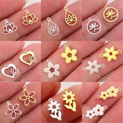 EUEAVAN 5pcs Bohemian Stainless Steel Flower Charms for Jewelry Making Tiny Lotus Charm DIY Pendant Necklace Bracelet Supplies