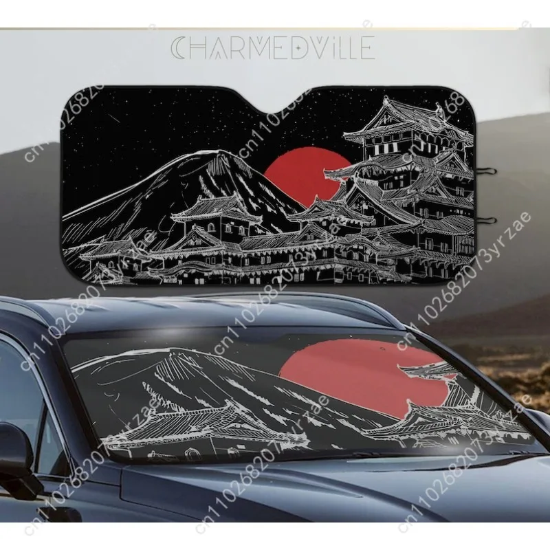 

Japanese Pagoda Mount Fuji Car Sun Shade Good Heat Insulation Effect Windshield Sunshade Portable Waterproof Car Accessory