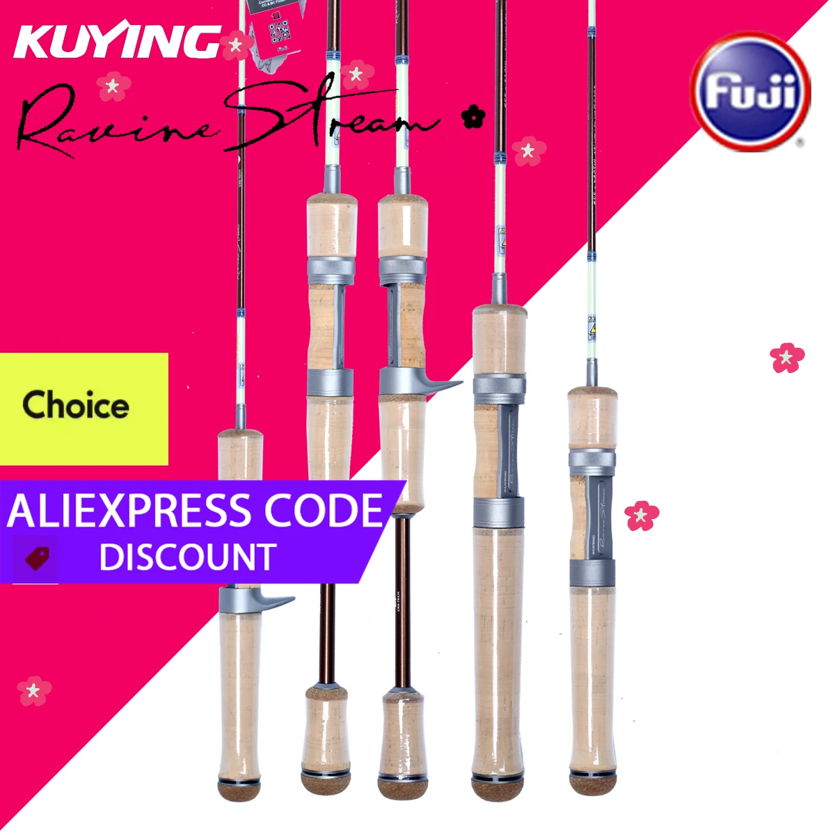 

CHOICE KUYING RAVINE Stream 4'7" 4'8" 5'0" 5'1" 5'2" 5'3" 6'6" Rod River Fishing Spinning Casting Light Ultralight Super FUJI