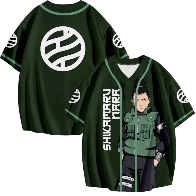 2026 Trendy Naruto Nara Shikamaru Theme Baseball Shirt, Street Style Dark Green Loose Fit Casual Sports T-Shirt, Unisex