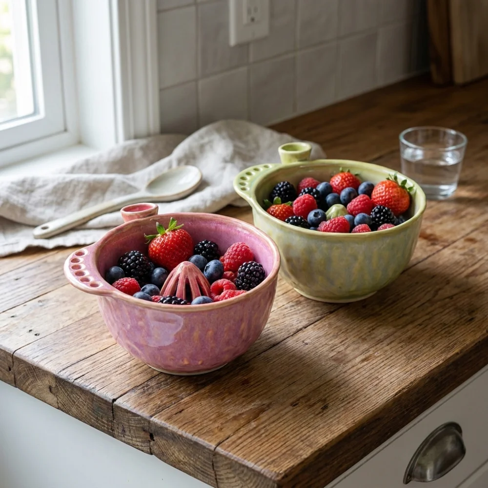Automatic Vortex Fruit Washing Bowl Large Capacity Self-spinning Ceramic Berry Washer Central Flow Guide Quick Drain