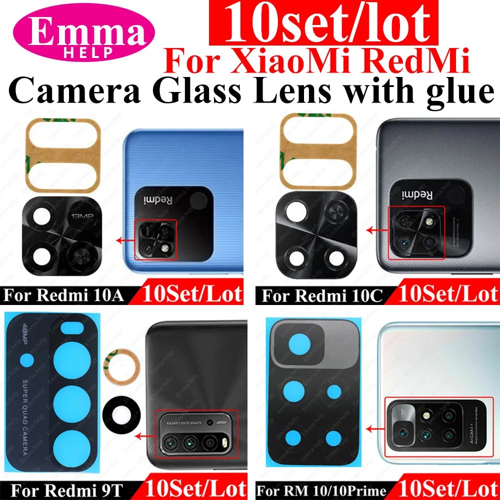 10 Piece Rear Back Camera Glass Lens For Xiaomi Redmi 9T 9C NFC 9A 9i 8 A 10C 10A 10 Prime With Adhesive Glue Phone Accessories