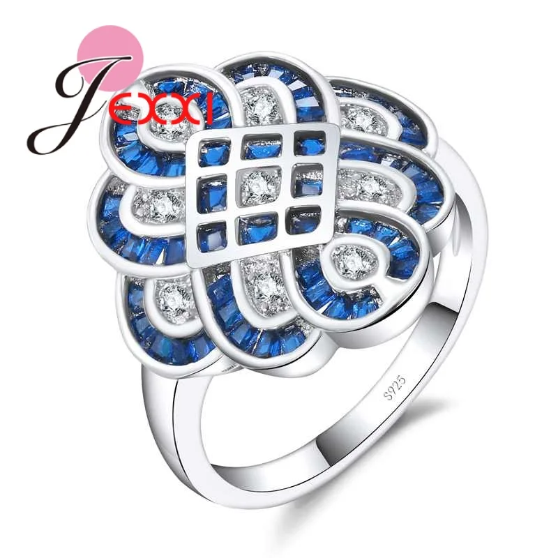

New Dedign Rings With Micro Blue Cubic Zircon Fashion 925 Sterling Silver Ring For Women Flower Christmas Jewelry Gifts